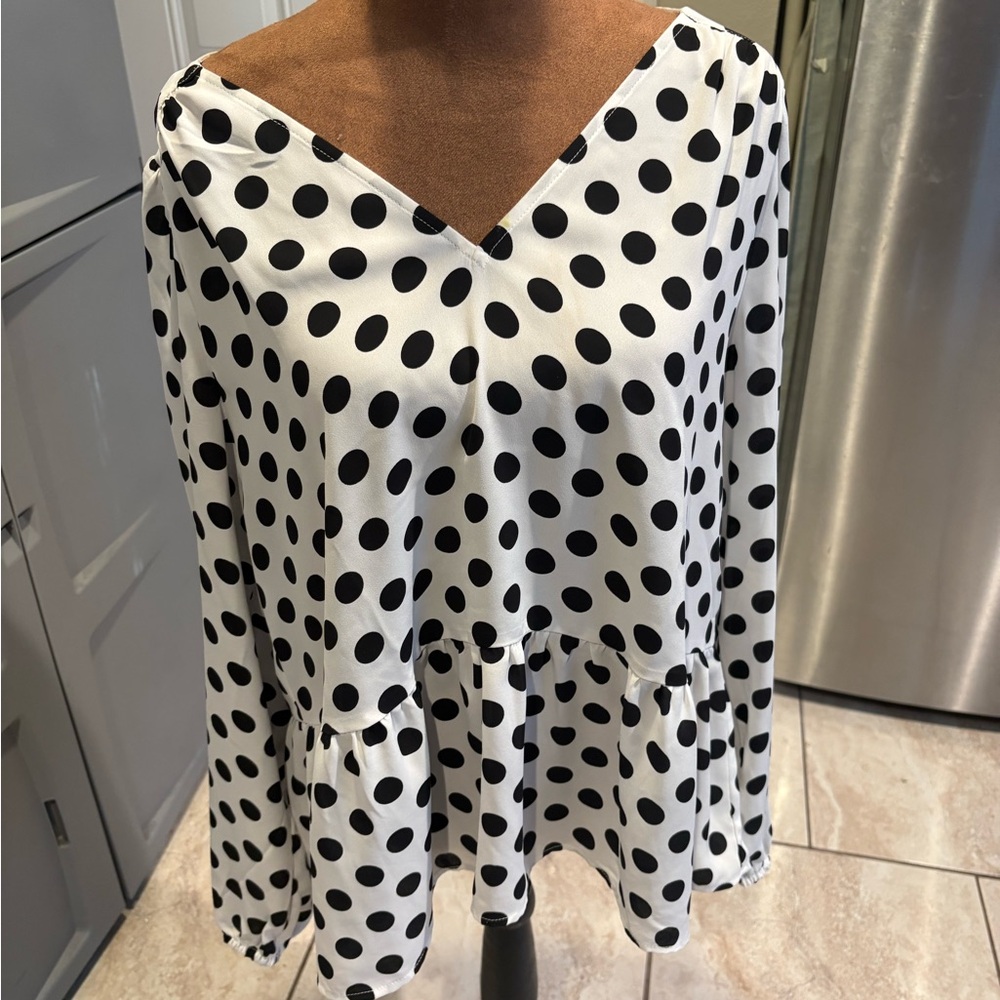 LOFT Black and White Polka Dot Blouse